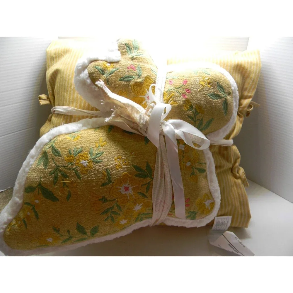 Sheffield Home Set of 2 Decor Pillow Embroidered  Easter Bunny Yellow Floral NWT